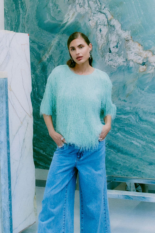 CMFALLON - T-SHIRT MED FRYNSER I GRØN