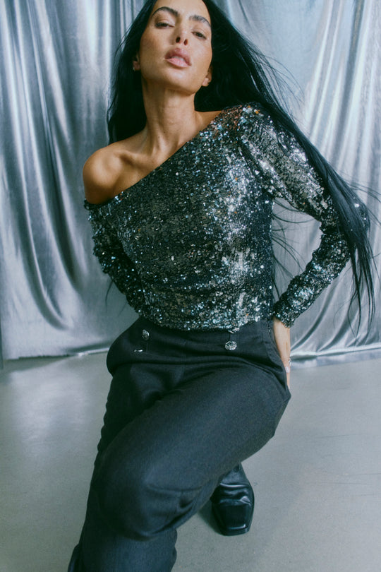 CMSEQUINCE - BLUSE MED PAILLETTER I GRÅ