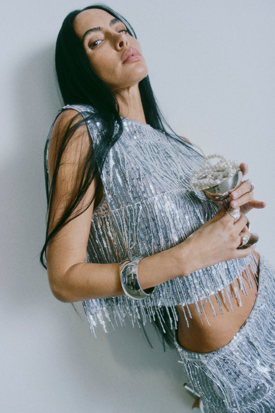 CMSEQUOIA - TOP MED PAILLETTER I GRÅ