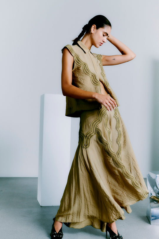 CMCOLE - SKJORTE MED BLONDER I GRØN