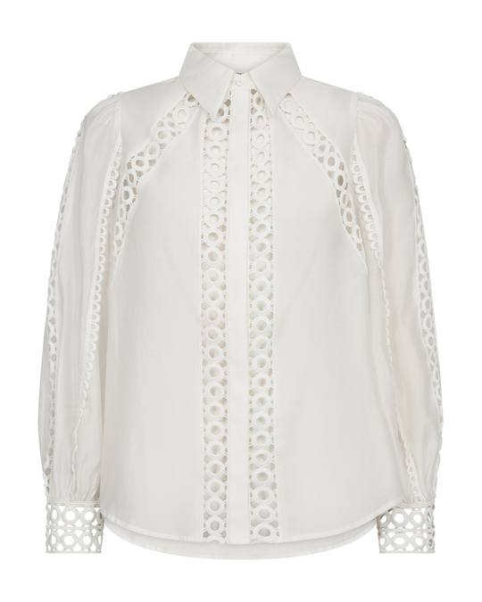 CMMOLLY - SKJORTE MED BLONDER I RÅHVID