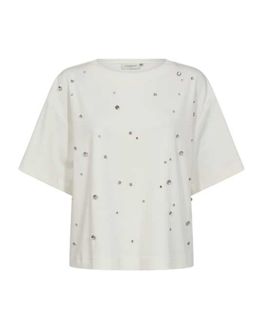 CMMUSE - T-SHIRT MED SIMILISTEN I RÅHVID