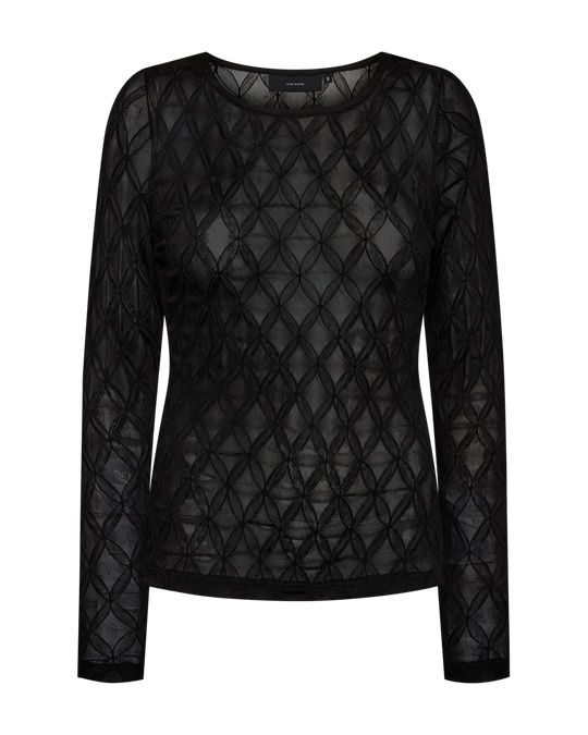 CMHANNA - LANGÆRMET MESH TOP MED MØNSTER I SORT