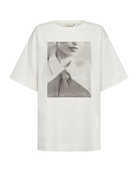 CMMUSE - T-SHIRT MED PRINT I RÅHVID