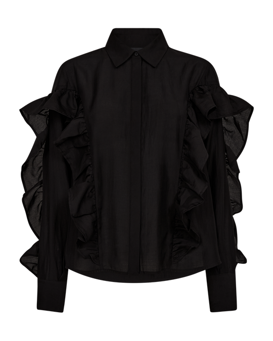 CMMOLLY - SKJORTE MED FLÆSER I SORT