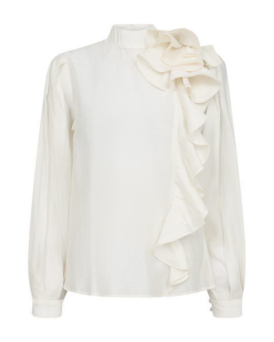 CMMOLLY - BLUSE MED FLÆSER I RÅHVID