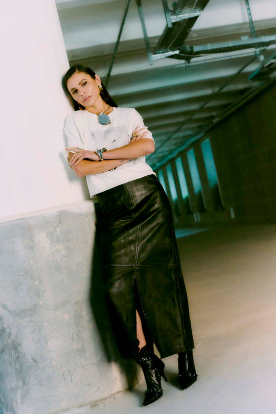 CMQUEEN - LÆDERNEDERDEL I GRÅ OG SORT