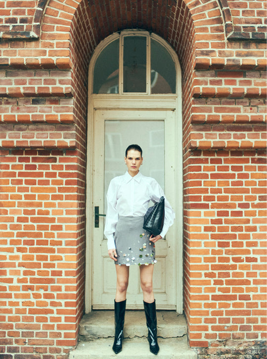 CMTAILOR - NEDERDEL MED PAILLETTER I GRÅ