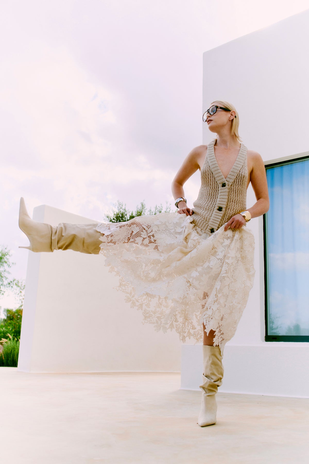 CMLARAH - NEDERDEL MED ALLOVER BLONDER I RÅHVID