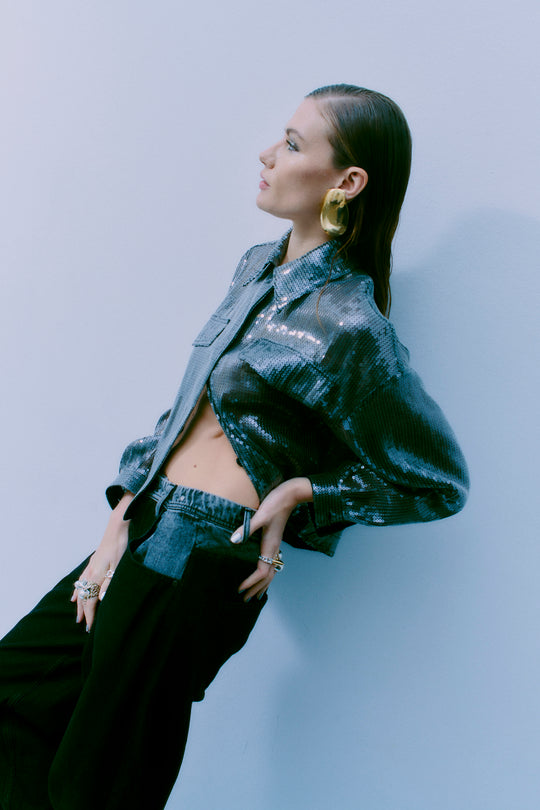 CMTRUCKER - JAKKE MED PALLIETTER I SØLV