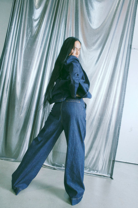 CMJEAN - HØJTALJEDE DENIMBUKSER I BLÅ