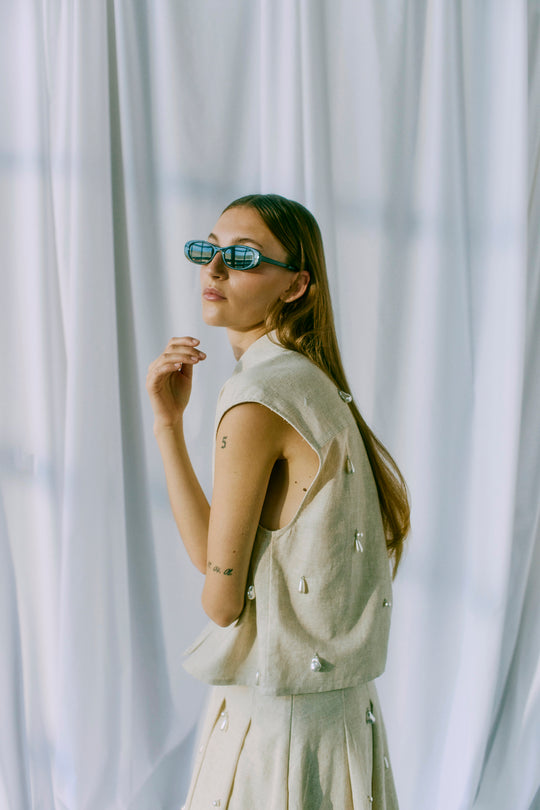 CMMELAN - SKJORTE MED PERLER I BEIGE