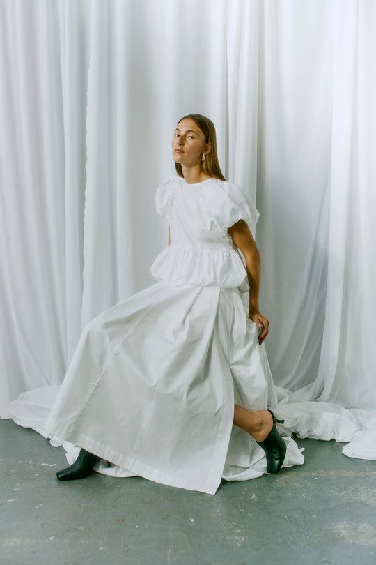 CMPOPLIN - BLUSE MED BALLONÆRMER I HVID