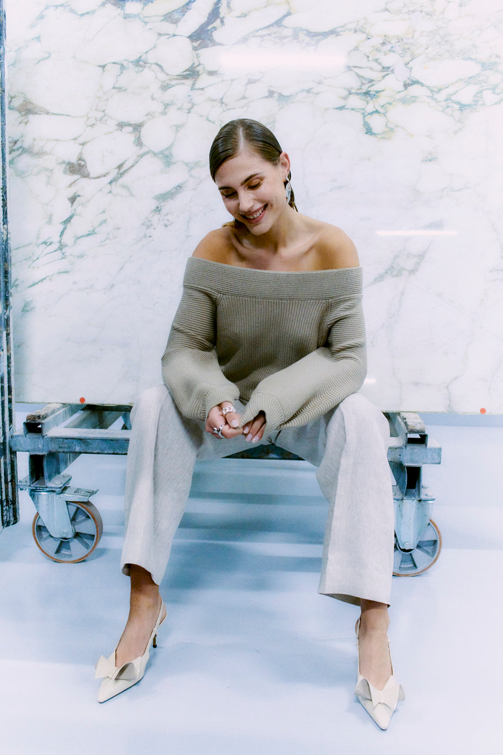 CMCOLIN - RIBSTRIKKET PULLOVER I BEIGE