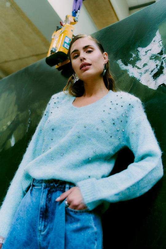 CMMARNI - PULLOVER MED SIMILISTEN I GRØN