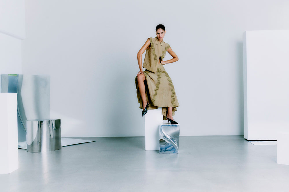 CMCOLE - SKJORTE MED BLONDER I GRØN