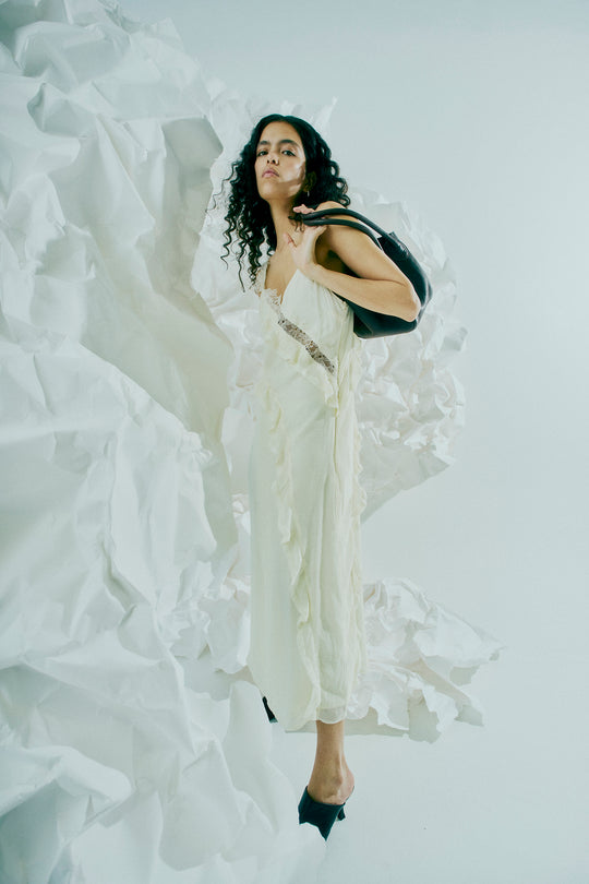 CMNORMA - KJOLE MED BLONDEDETALJER I GUL