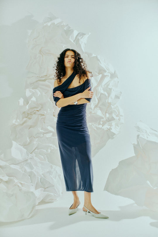 CMMEJSE - OFF-SHOULDER KJOLE I BLÅ
