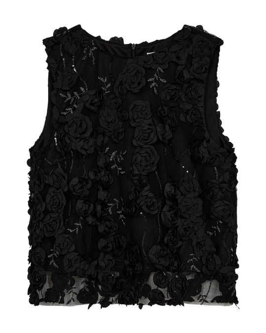 CMROSALY - BLUSE MED TREDIMENSIONELLE ROSER I SORT