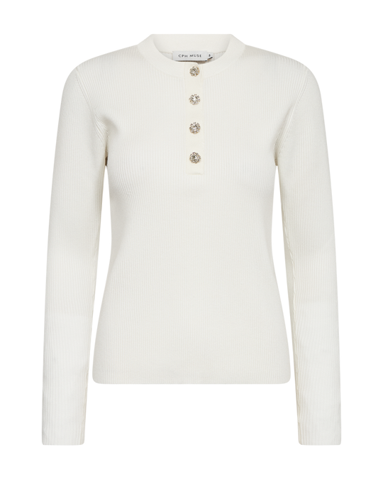 CMVERAN - PULLOVER MED KNAPPER I RÅHVID