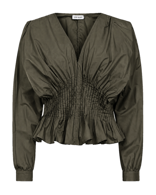 CMPOPLIN - BLUSE MED PLISSERINGER I