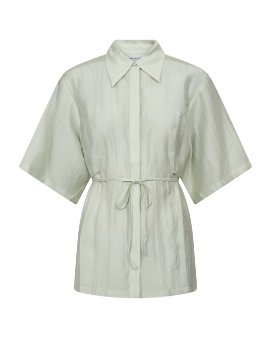 CMMOLLY - SKJORTE MED BINDEBÅND I GRØN