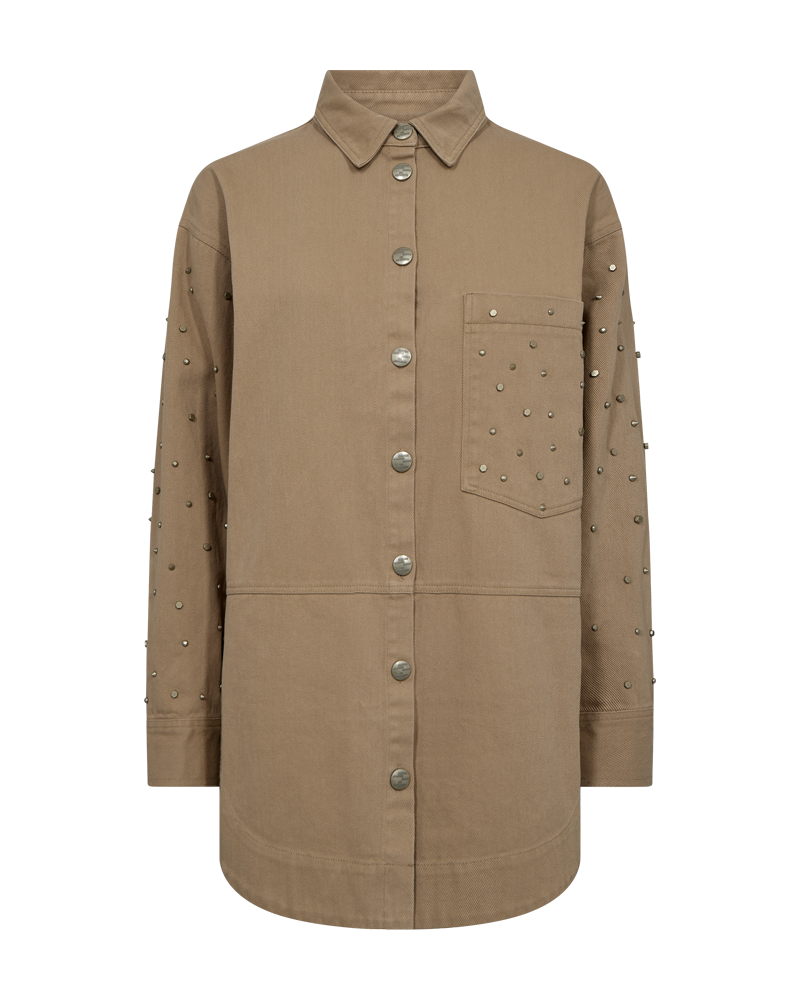 CMMETEOR - LANG DENIMJAKKE MED NITTER I BEIGE