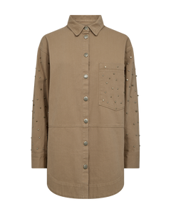 CMMETEOR - LANG DENIMJAKKE MED NITTER I BEIGE