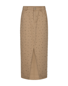 CMMETEOR - LANG DENIMNEDERDEL MED NITTER I BEIGE