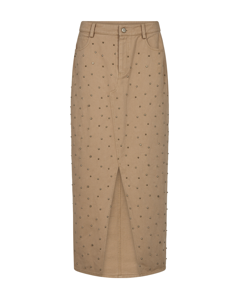 CMMETEOR - LANG DENIMNEDERDEL MED NITTER I BEIGE