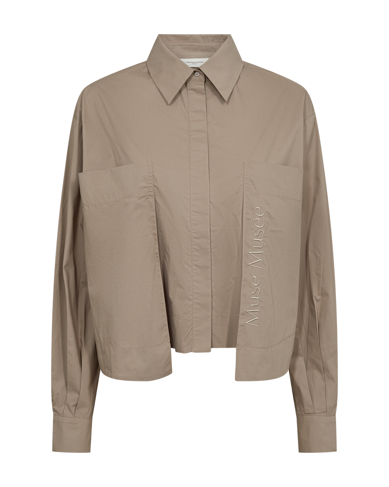 CMBLUR - KORT SKJORTE MED LOGODETALJE I BEIGE