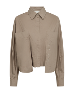 CMBLUR - KORT SKJORTE MED LOGODETALJE I BEIGE