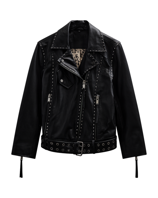 CMROYAL - BIKERJAKKE I LAMMESKIND I SORT