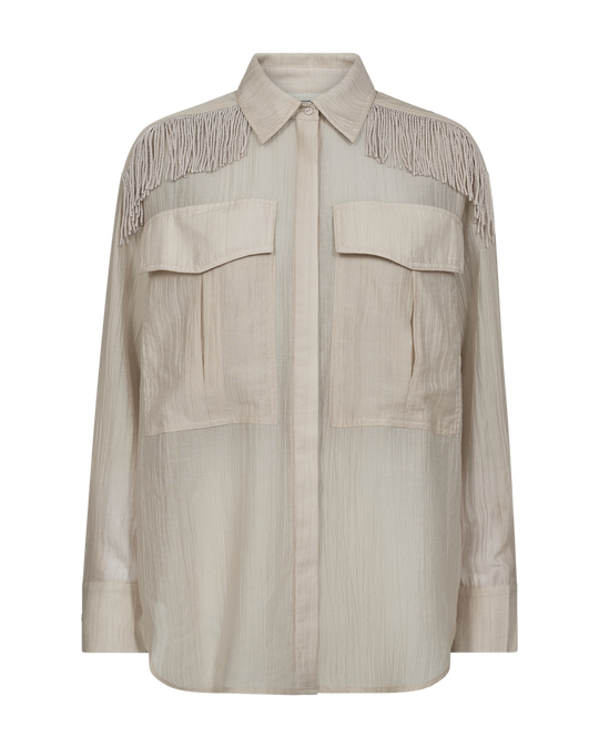 CMPOPSY - SKJORTE MED FRYNSER I BEIGE