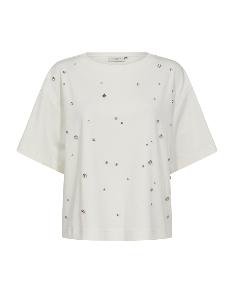 CMMUSE - T-SHIRT MED SIMILISTEN I RÅHVID