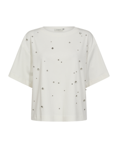 CMMUSE - T-SHIRT MED SIMILISTEN I RÅHVID