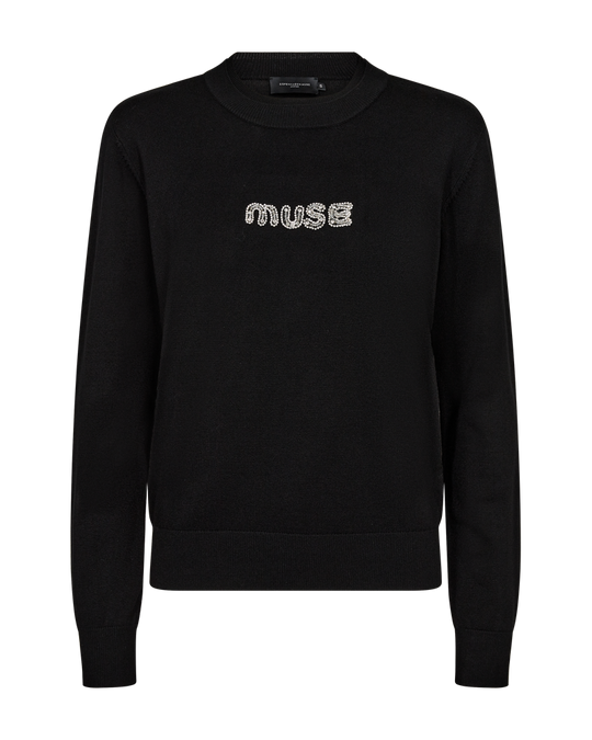 CMVERAN - PULLOVER MED PAILLETTER OG SMILISTEN I SORT