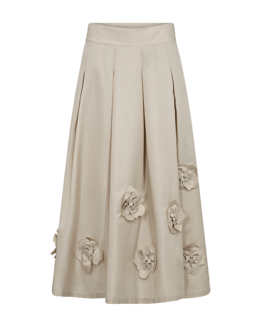 CMSIMI - NEDERDEL MED HÅNDLAVEDE BLOMSTER I BEIGE