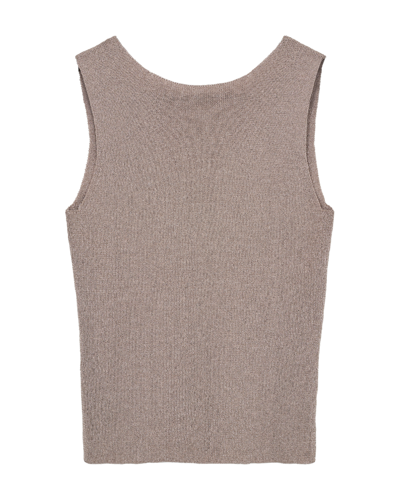 CMMETA - VENDBAR STRIKKET TOP MED METALLISK TRÅD I BEIGE
