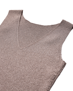 CMMETA - VENDBAR STRIKKET TOP MED METALLISK TRÅD I BEIGE