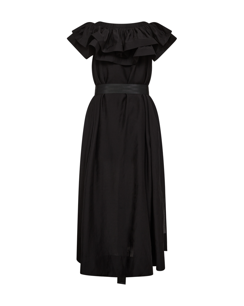 CMMOLLY - OFF-SHOULDER KJOLE MED FLÆSEKANT I SORT