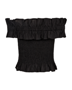 CMMOLLY - OFF-SHOULDER BLUSE MED FLÆSER I SORT
