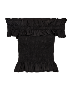 CMMOLLY - OFF-SHOULDER BLUSE MED FLÆSER I SORT