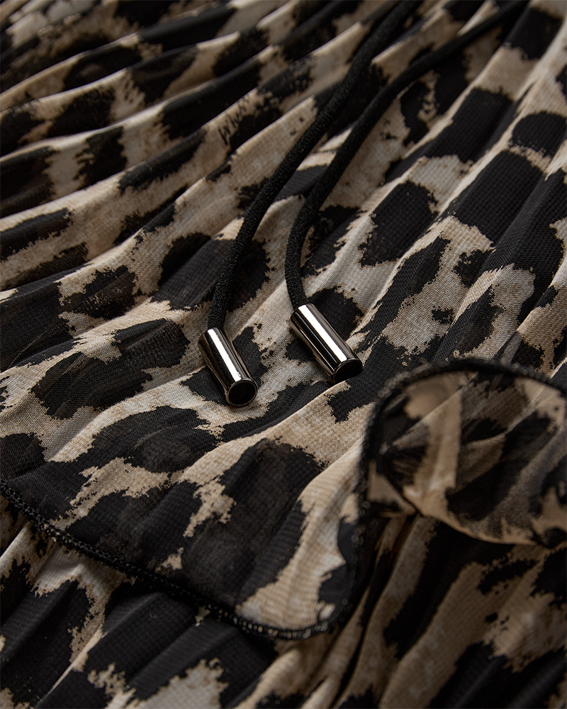 CMKIRA - PLISSERET KJOLE MED FLÆSER I LEOPARD