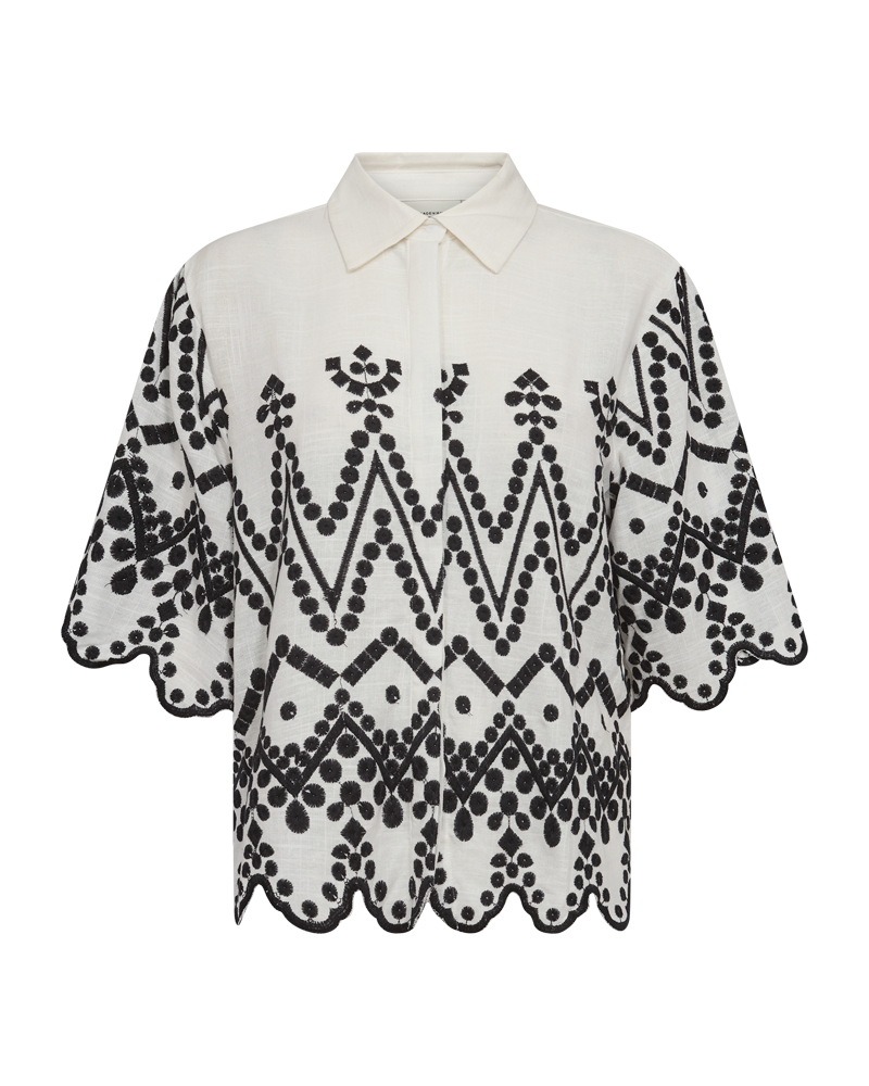 CMEMBROIDERY - SKJORTE MED ALLOVER BRODERI I HVID OG SORT,RÅHVID