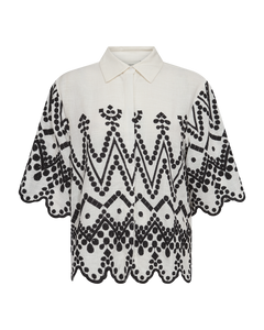 CMEMBROIDERY - SKJORTE MED ALLOVER BRODERI I HVID OG SORT,RÅHVID
