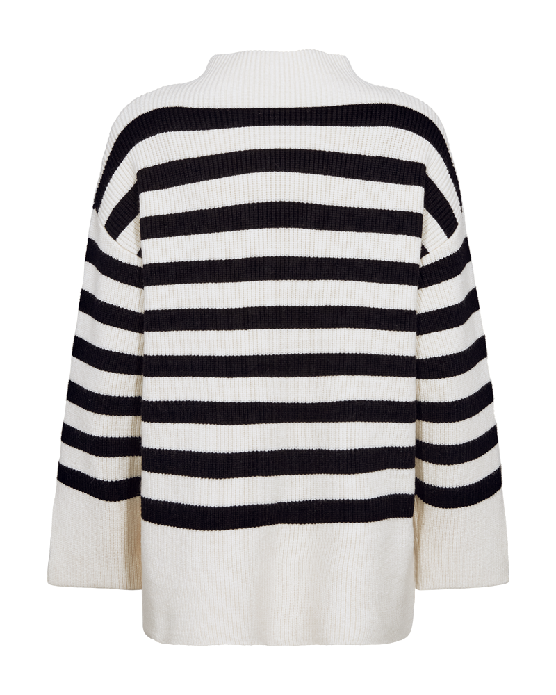 CMCOLIN - RIBSTRIKKET PULLOVER I RÅHVID OG SORT