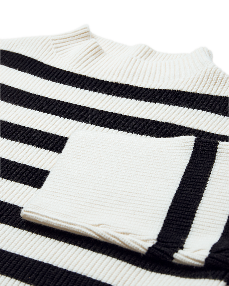 CMCOLIN - RIBSTRIKKET PULLOVER I RÅHVID OG SORT