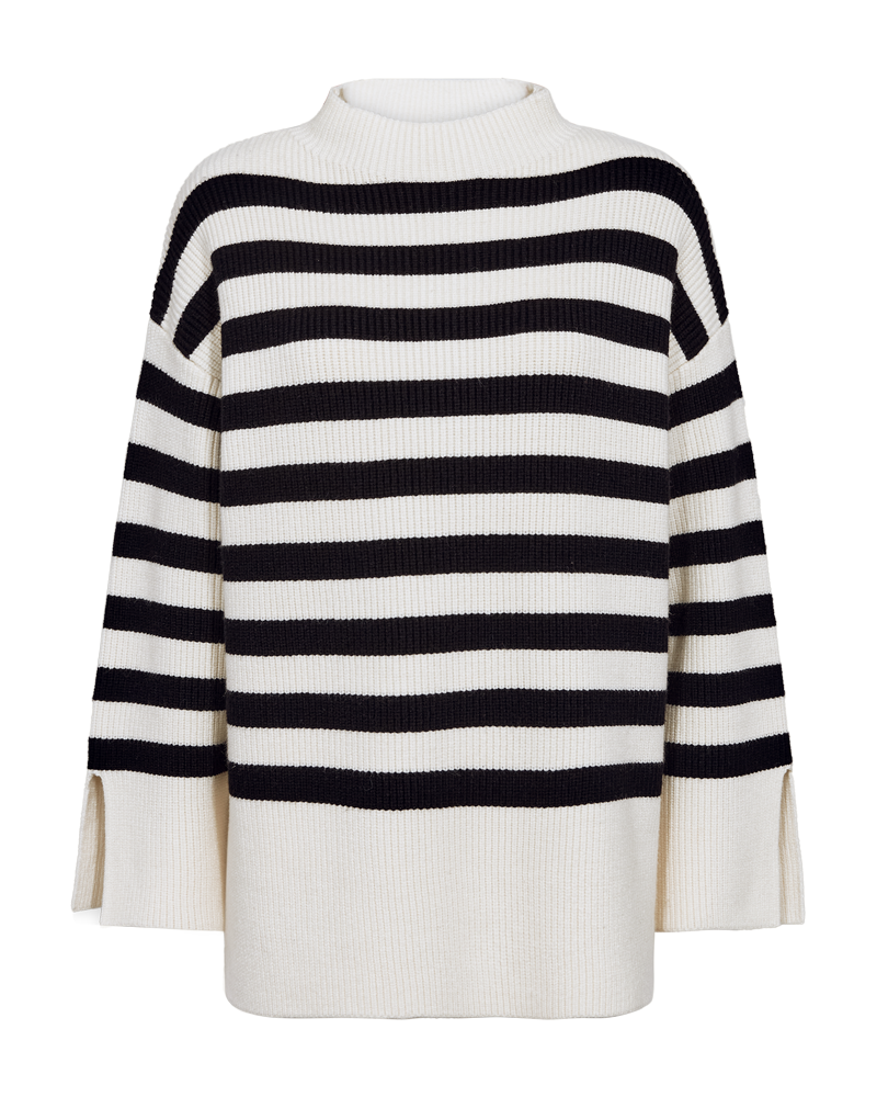 CMCOLIN - RIBSTRIKKET PULLOVER I RÅHVID OG SORT