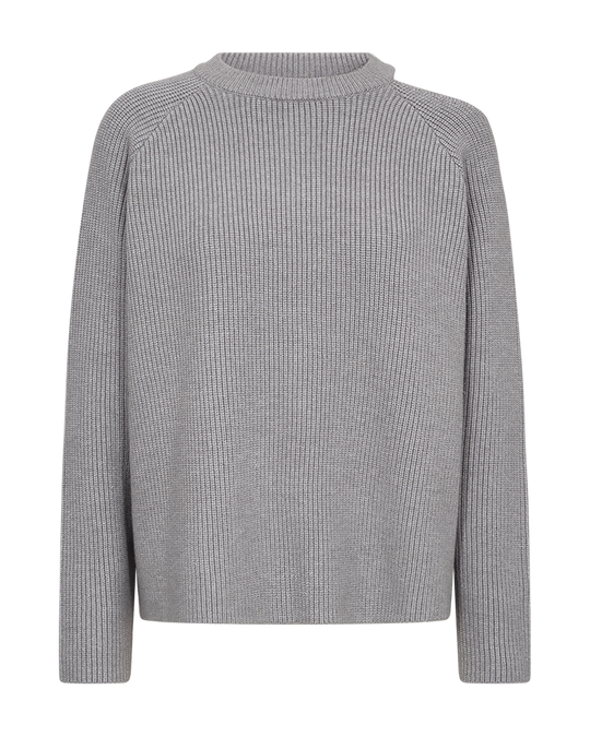 CMCOLIN - RIBSTRIKKET PULLOVER I GRÅ